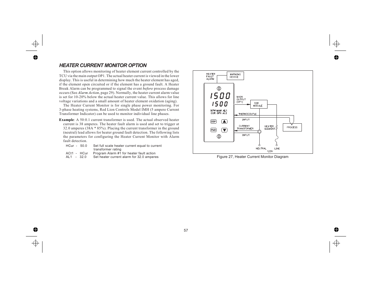 Heater current monitor option 57, Heater current monitor option | Red Lion TCU User Manual | Page 65 / 104