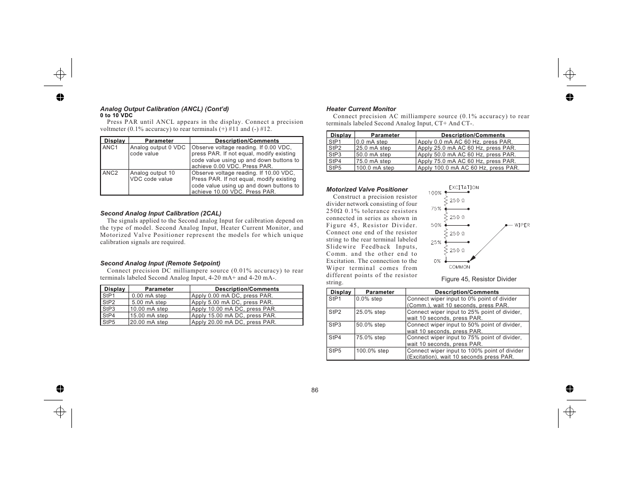 Second analog input calibration (2cal) 86, Second analog input (remote setpoint) 86, Heater current monitor 86 | Motorized valve positioner 86 | Red Lion TCU User Manual | Page 94 / 104