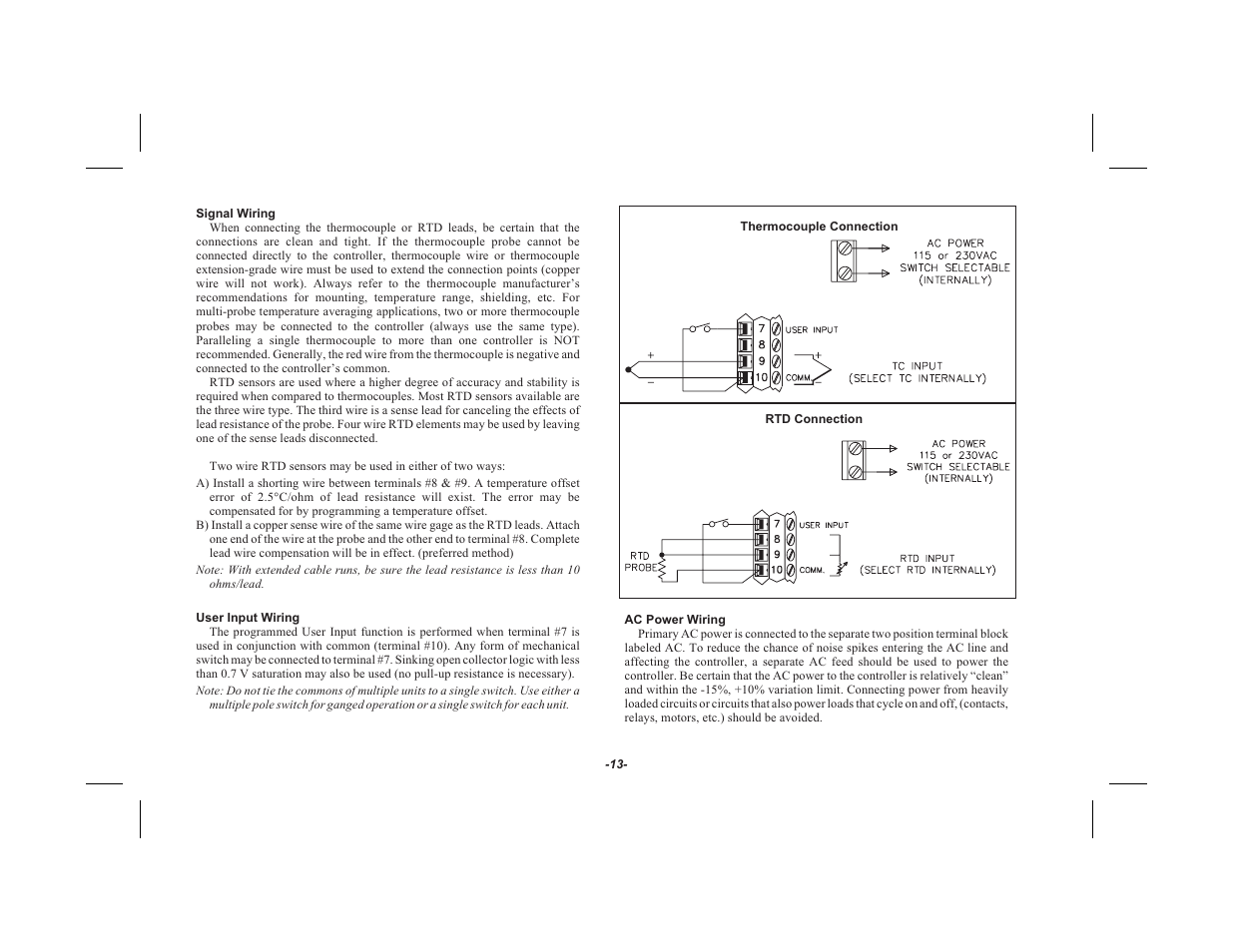 Sig nal wiring 13, User in put wiring 13, Ac power wiring 13 | Red Lion TSC User Manual | Page 15 / 92