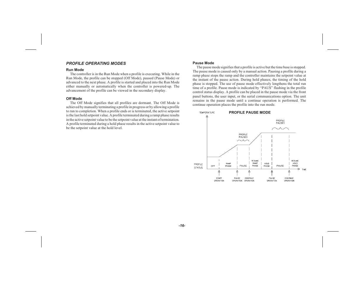 Profile operating modes 16, Run mode 16, Off mode 16 | Pause mode 16 | Red Lion TSC User Manual | Page 18 / 92