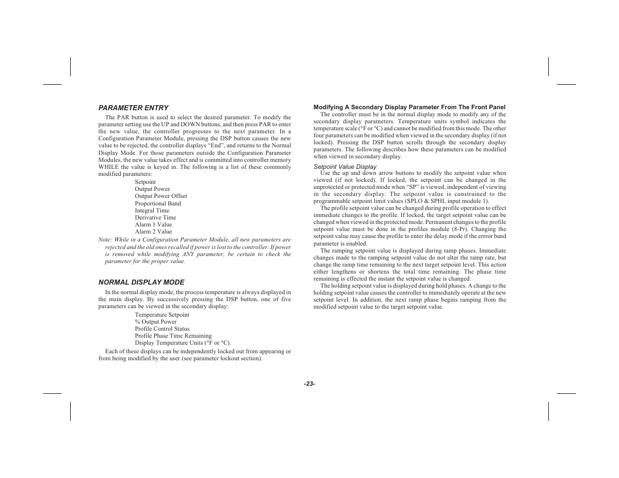 Parameter entry 23, Normal display mode 23, Setpoint value display 23 | Red Lion TSC User Manual | Page 25 / 92