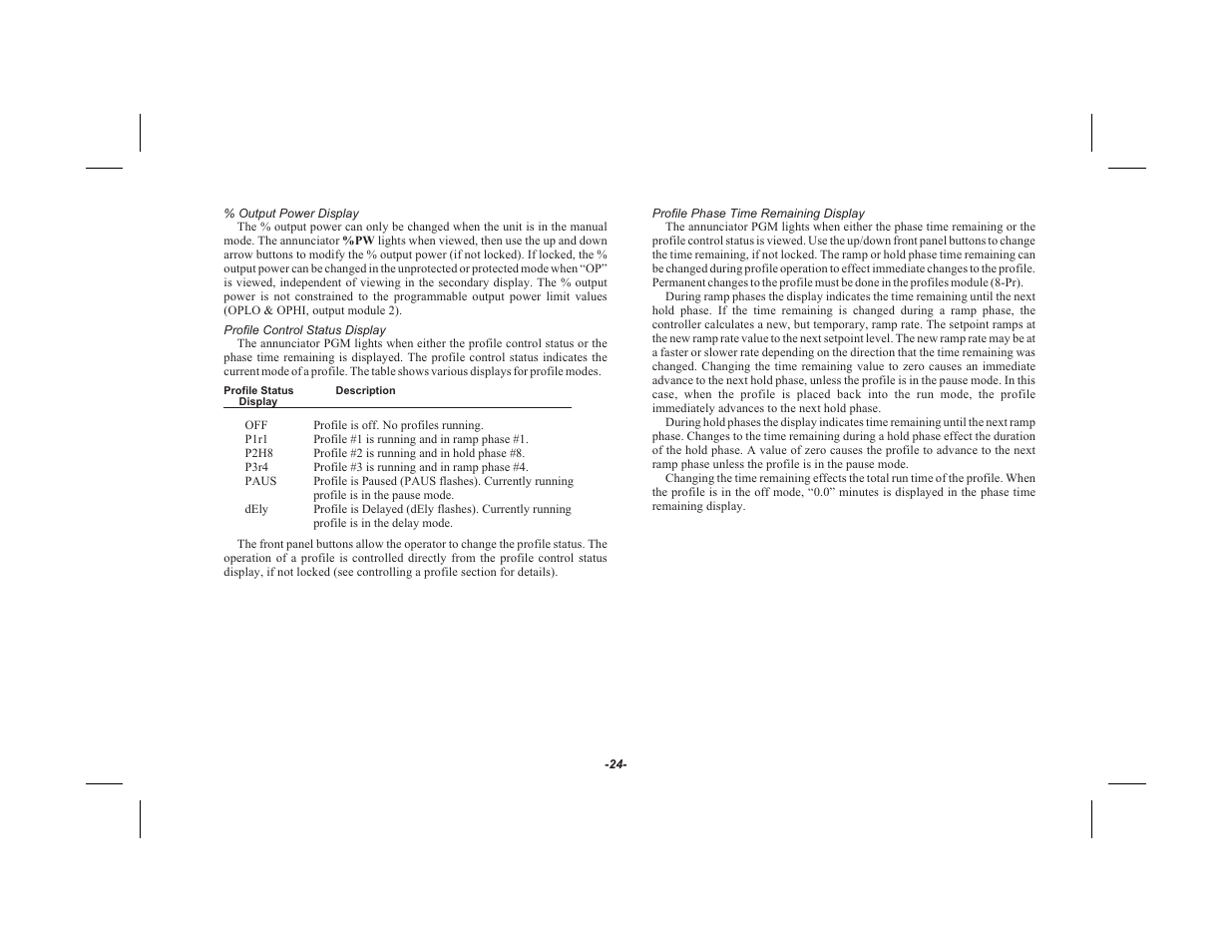 Output power display 24, Profile control status display 24, Profile phase time remaining display 24 | Red Lion TSC User Manual | Page 26 / 92