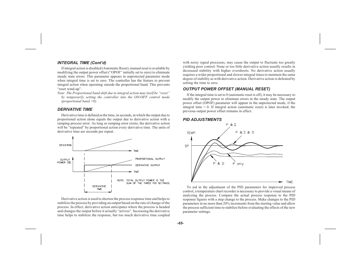 Derivative time 65, Output power offset (manual reset) 65, Pid adjustments 65 | Red Lion TSC User Manual | Page 67 / 92