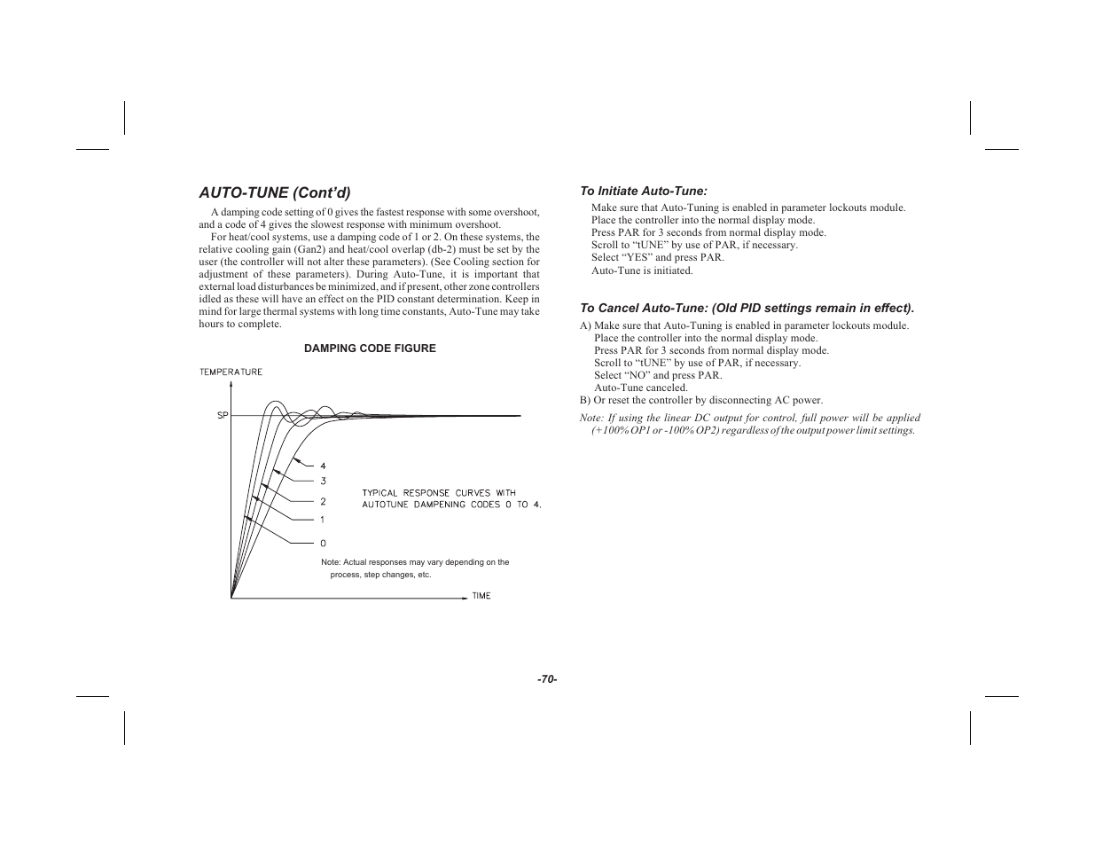 To initiate auto-tune: 70, Auto-tune (cont’d) | Red Lion TSC User Manual | Page 72 / 92