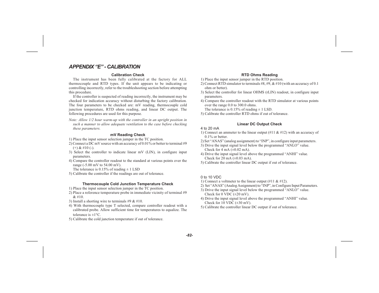 Appendix ﬁeﬂ - calibration 82, Appendix “e” - calibration | Red Lion TSC User Manual | Page 84 / 92