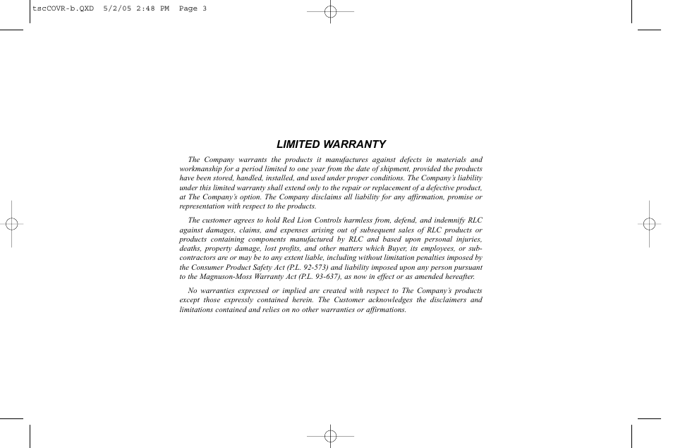 Limited warranty | Red Lion TSC User Manual | Page 91 / 92