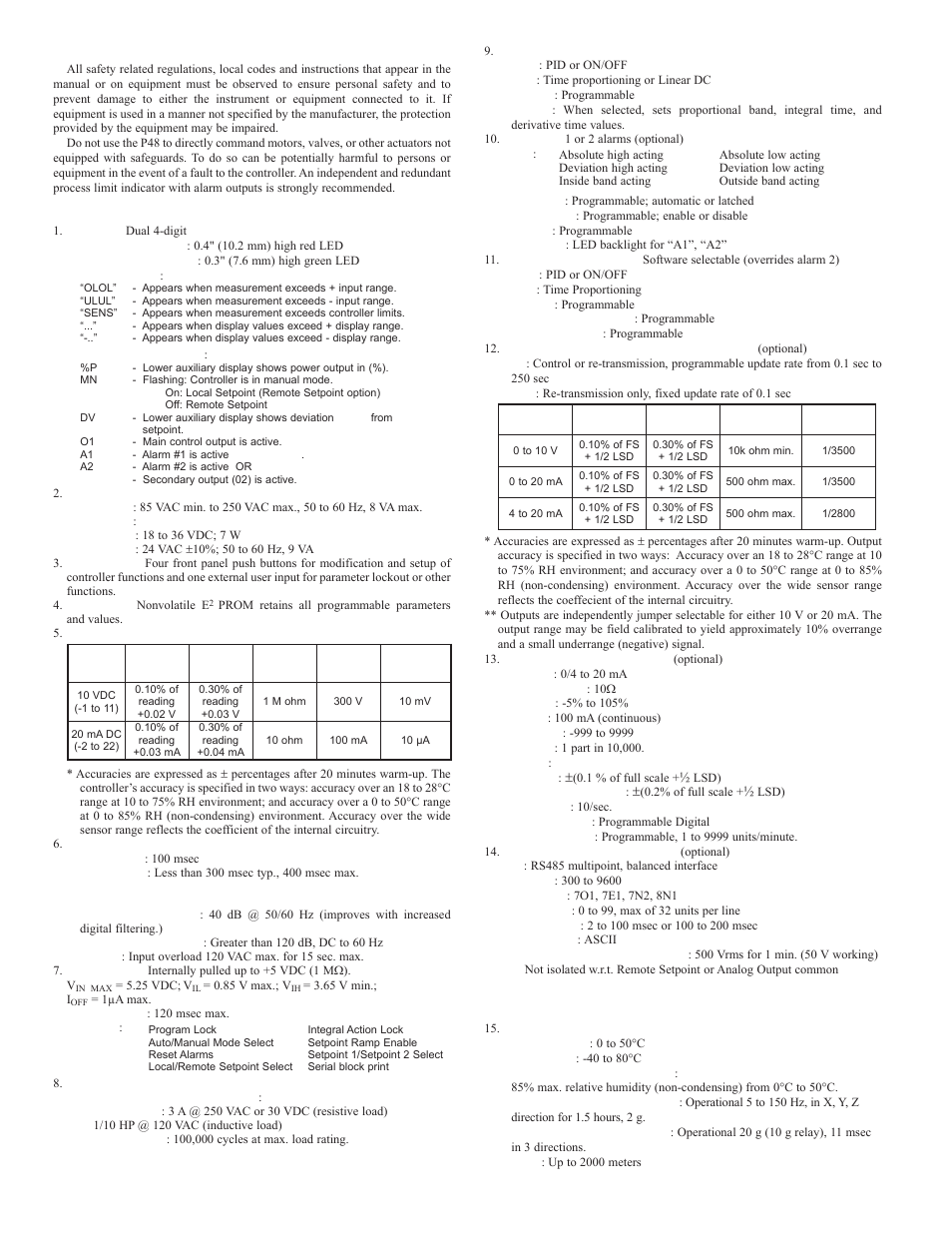 Safety summary, Specifications | Red Lion P48 User Manual | Page 2 / 8