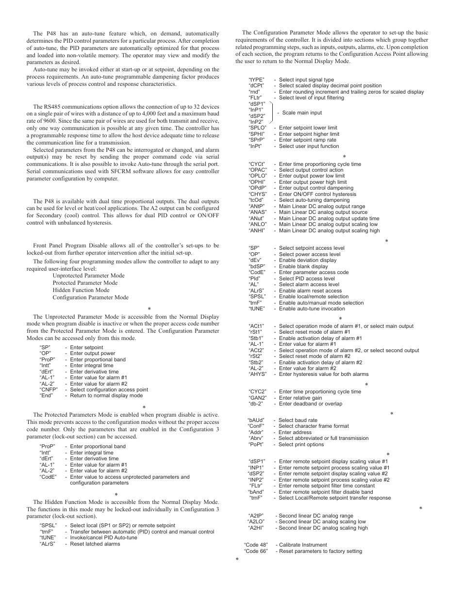 Auto-tune, Rs485 serial communications, Dual time proportional systems | Controller programming | Red Lion P48 User Manual | Page 4 / 8