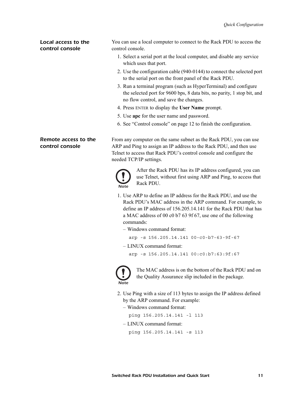 Local access to the control console, Remote access to the control console, Ee “local access to the control console” on | American Power Conversion AP7902 AP7911 User Manual | Page 15 / 26