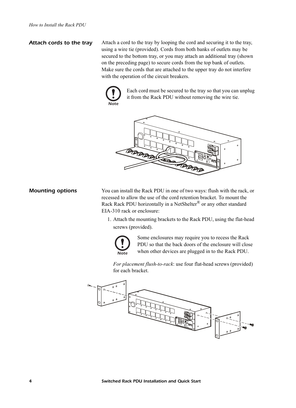 Attach cords to the tray, Mounting options | American Power Conversion AP7902 AP7911 User Manual | Page 8 / 26