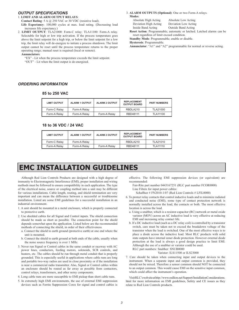 Emc installation guidelines | Red Lion TLA User Manual | Page 3 / 16