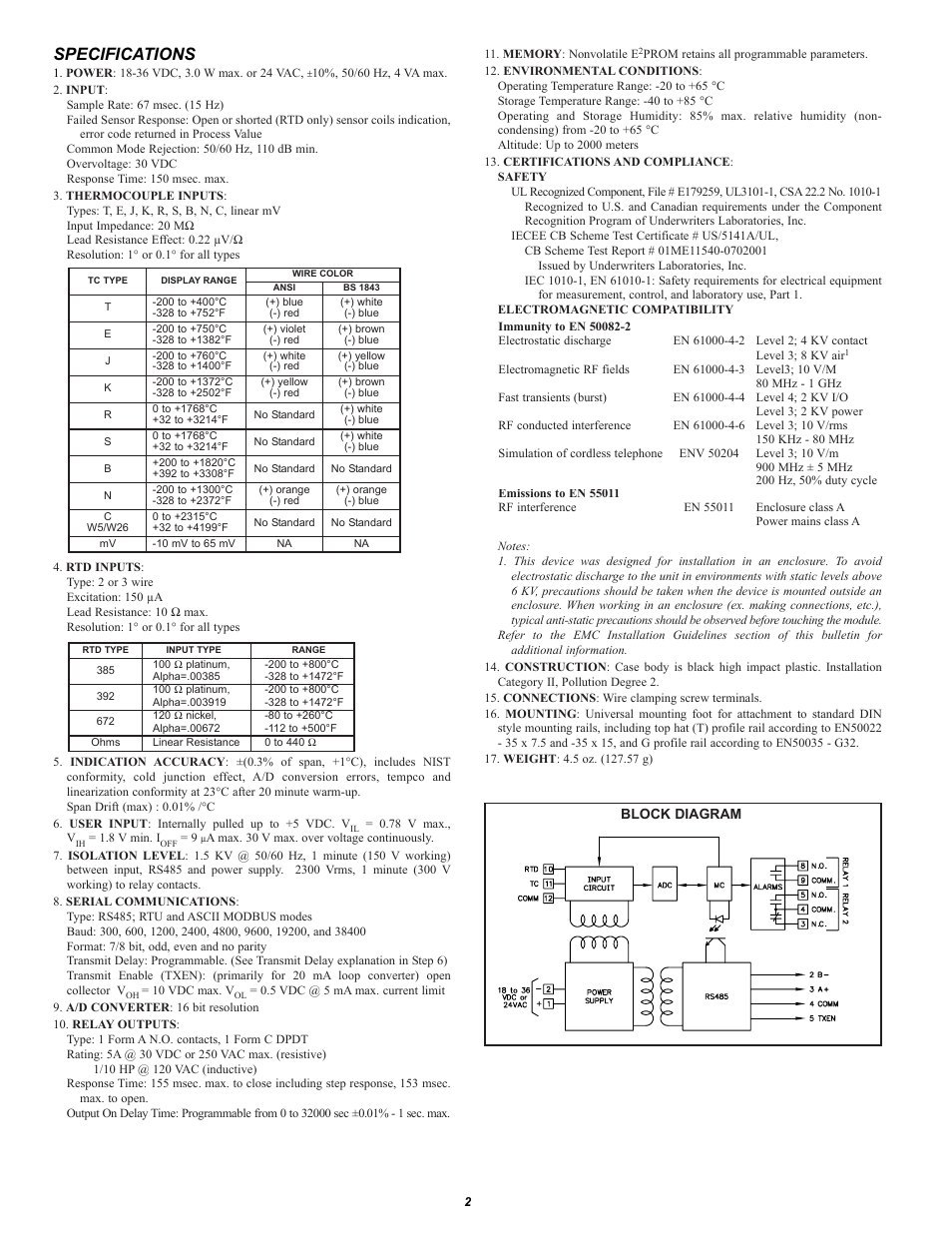 Specifications | Red Lion ITMS User Manual | Page 2 / 16