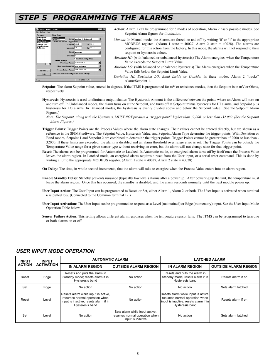 Step 5 programming the alarms, User input mode operation | Red Lion ITMS User Manual | Page 6 / 16
