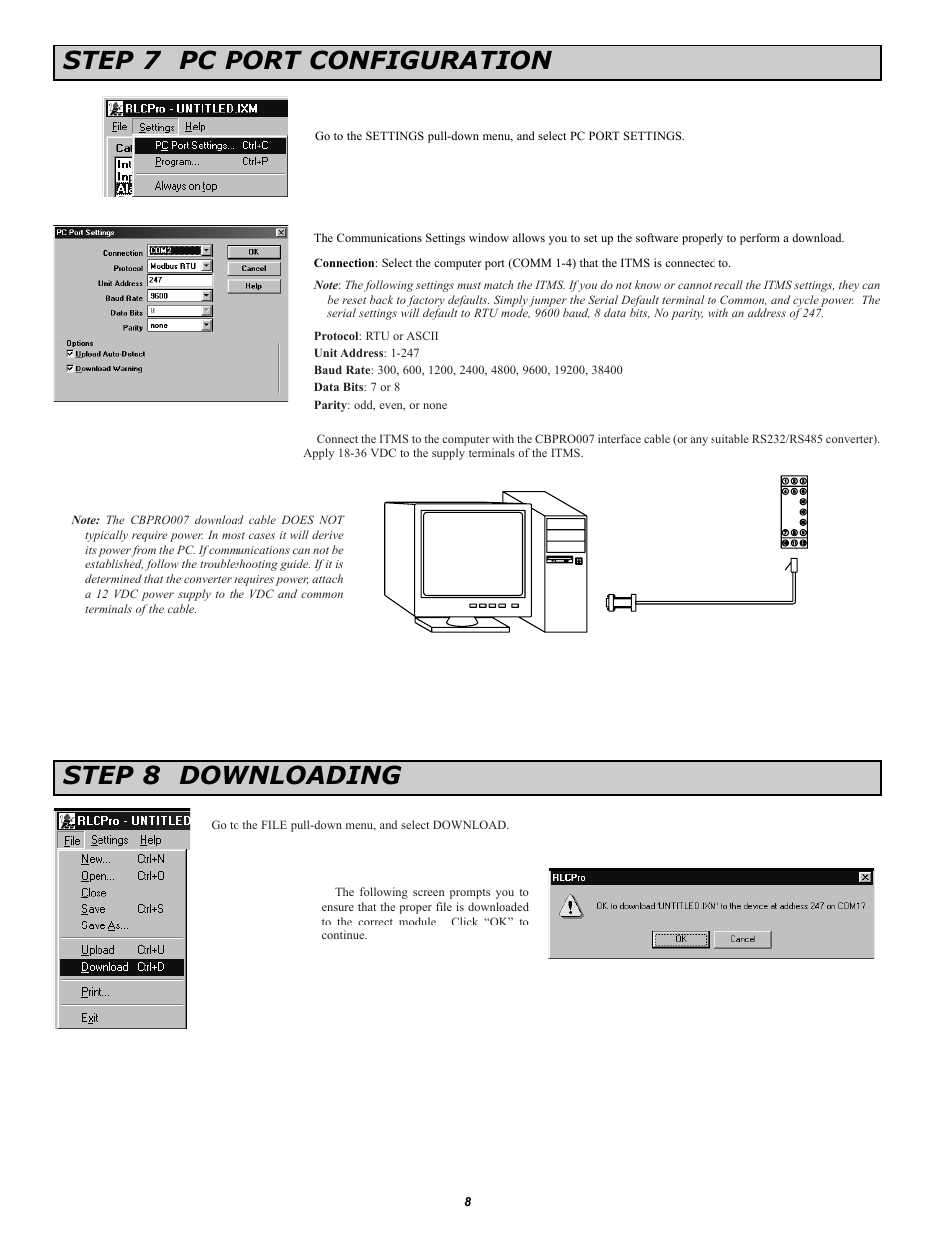Step 7 pc port configuration step 8 downloading | Red Lion ITMS User Manual | Page 8 / 16