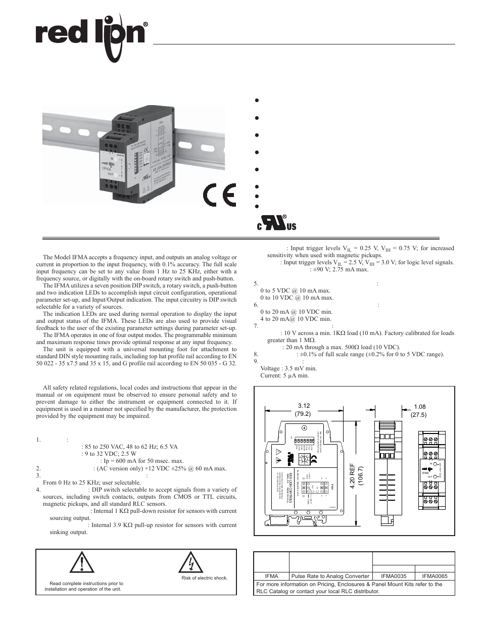 Red Lion IFMA User Manual | 8 pages