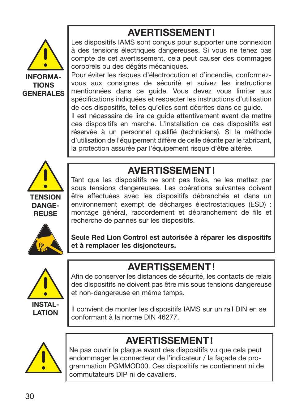 Avertissement | Red Lion IAMS User Manual | Page 31 / 86