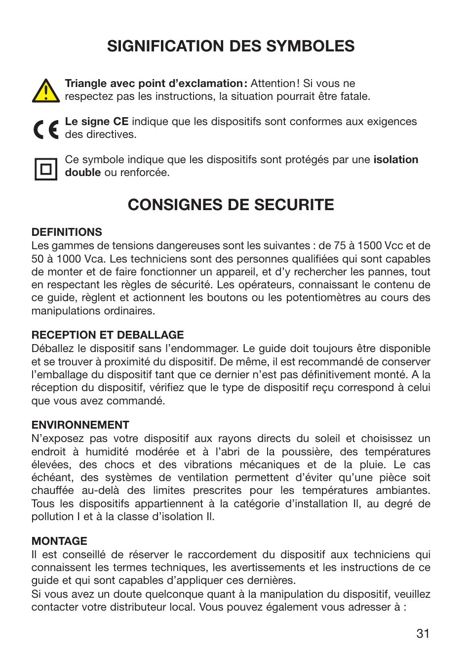 Signification des symboles, Consignes de securite | Red Lion IAMS User Manual | Page 32 / 86