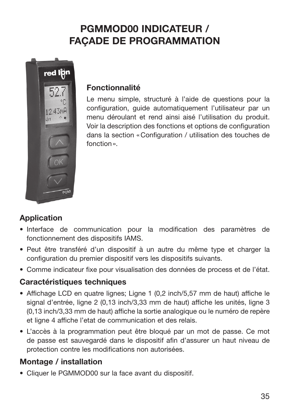 Pgmmod00 indicateur / façade de programmation | Red Lion IAMS User Manual | Page 36 / 86
