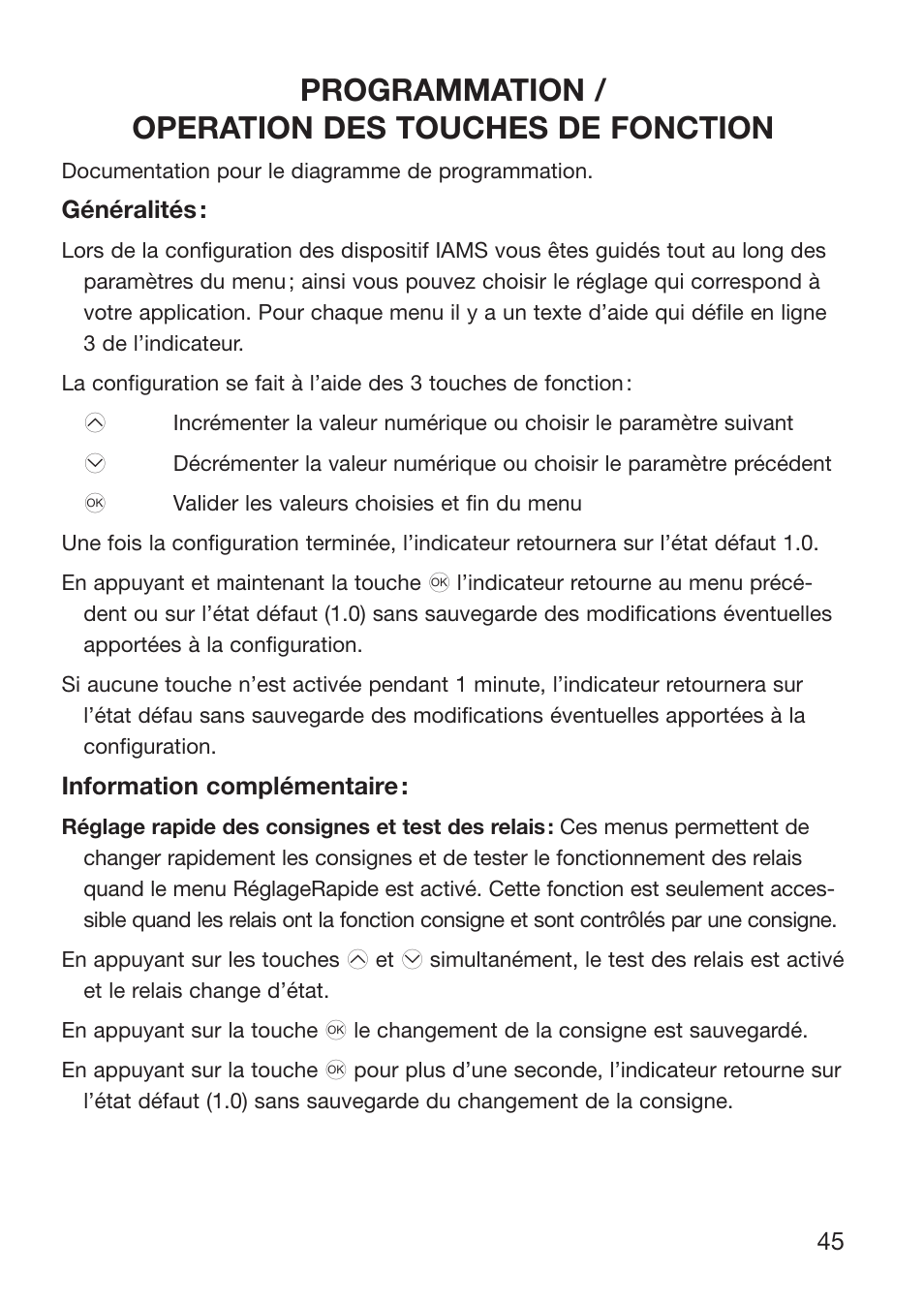 Programmation / operation des touches de fonction | Red Lion IAMS User Manual | Page 46 / 86