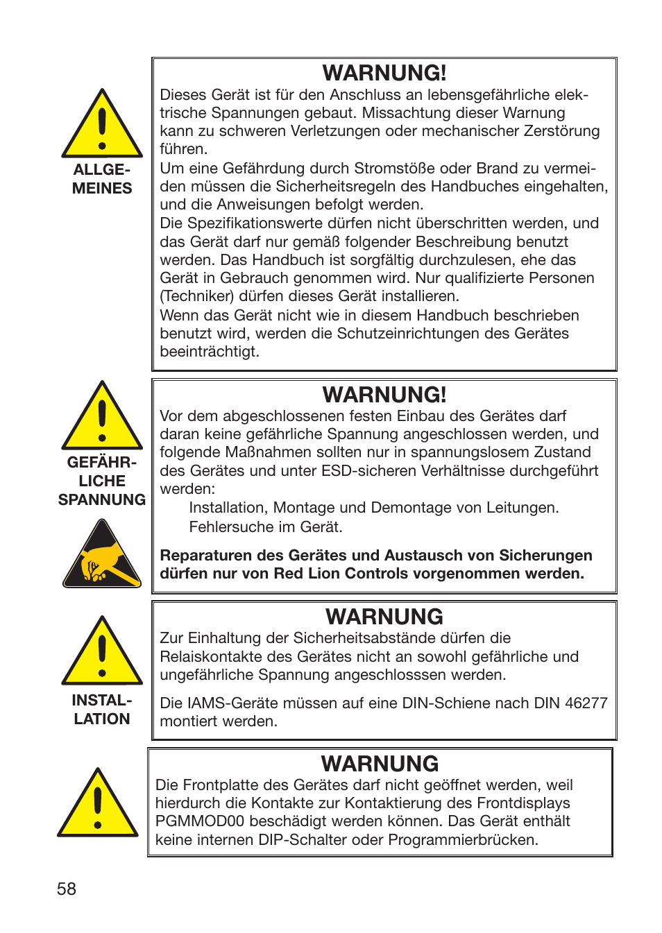 Warnung | Red Lion IAMS User Manual | Page 59 / 86