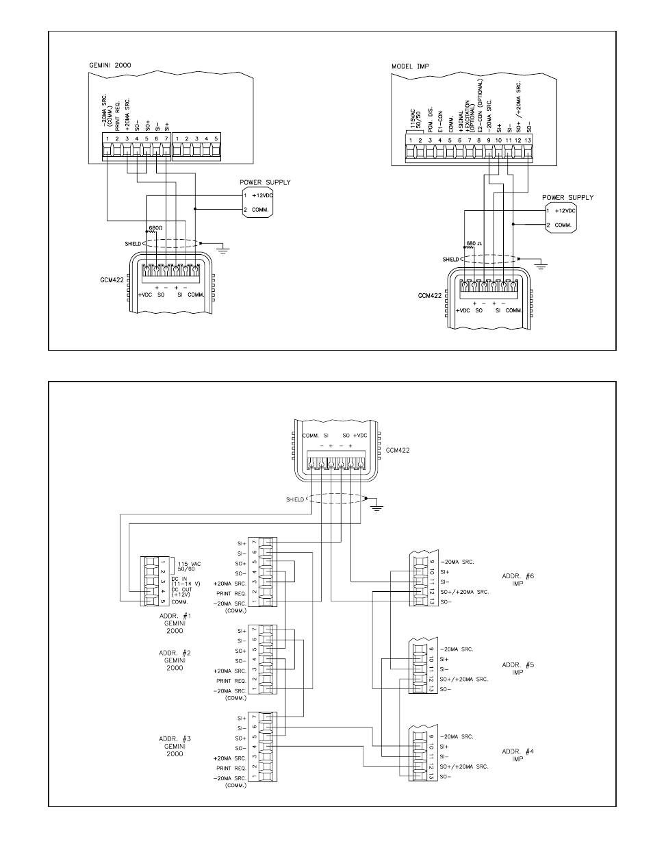 Typical power and 20 ma loop connections, Typical connection for multiple units | Red Lion GCM422 User Manual | Page 3 / 4