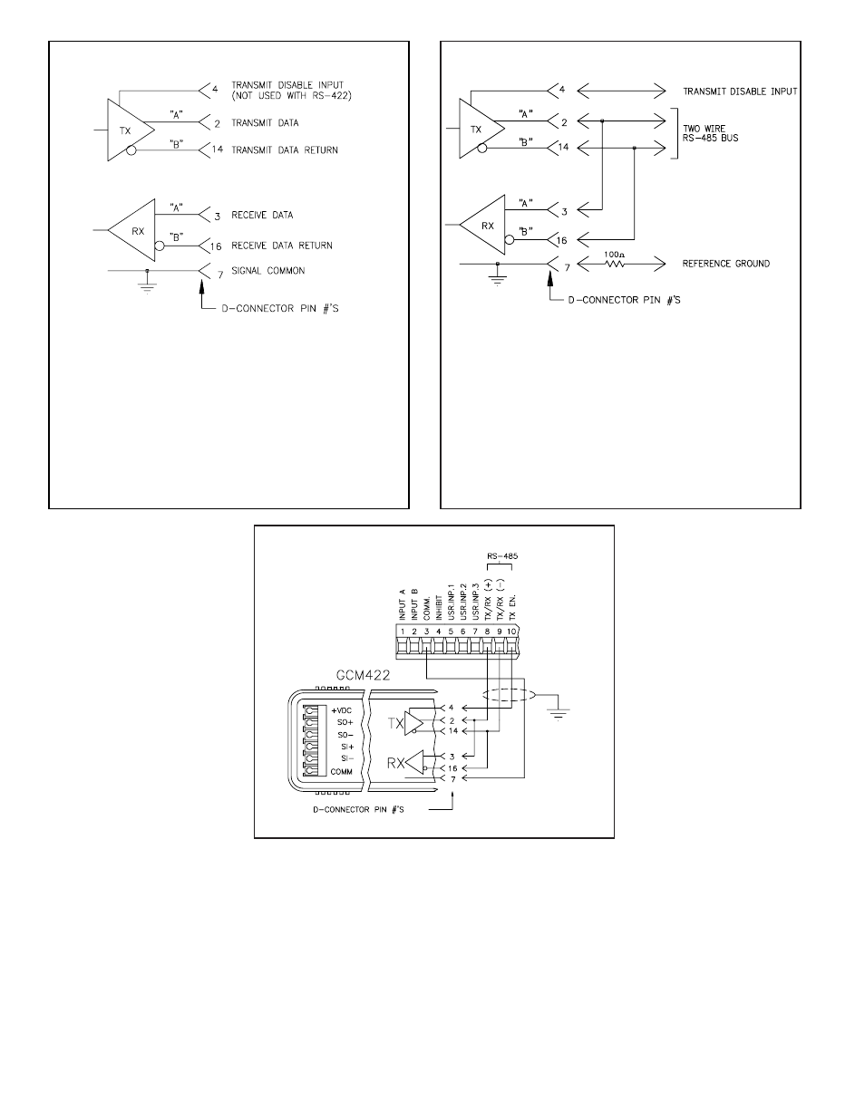 Typical rs-422 connections, Typical rs-485 connections, Typical rs-485 to legend connection | Troubleshooting | Red Lion GCM422 User Manual | Page 4 / 4