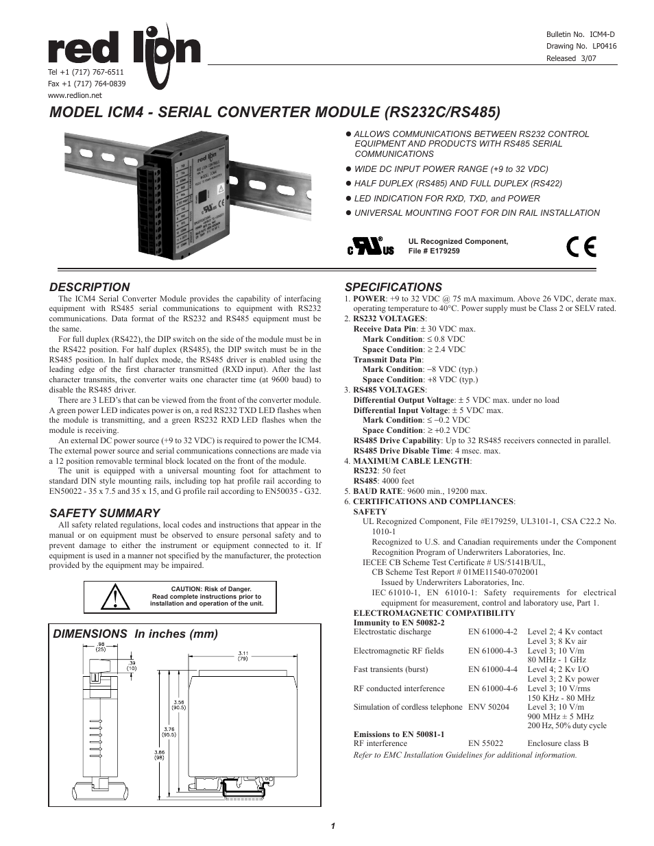 Red Lion ICM4 User Manual | 4 pages