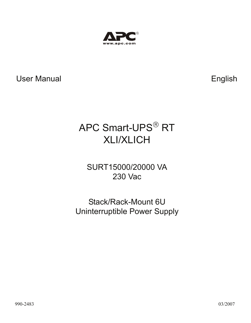 American Power Conversion RT XLI/XLICH User Manual | 34 pages