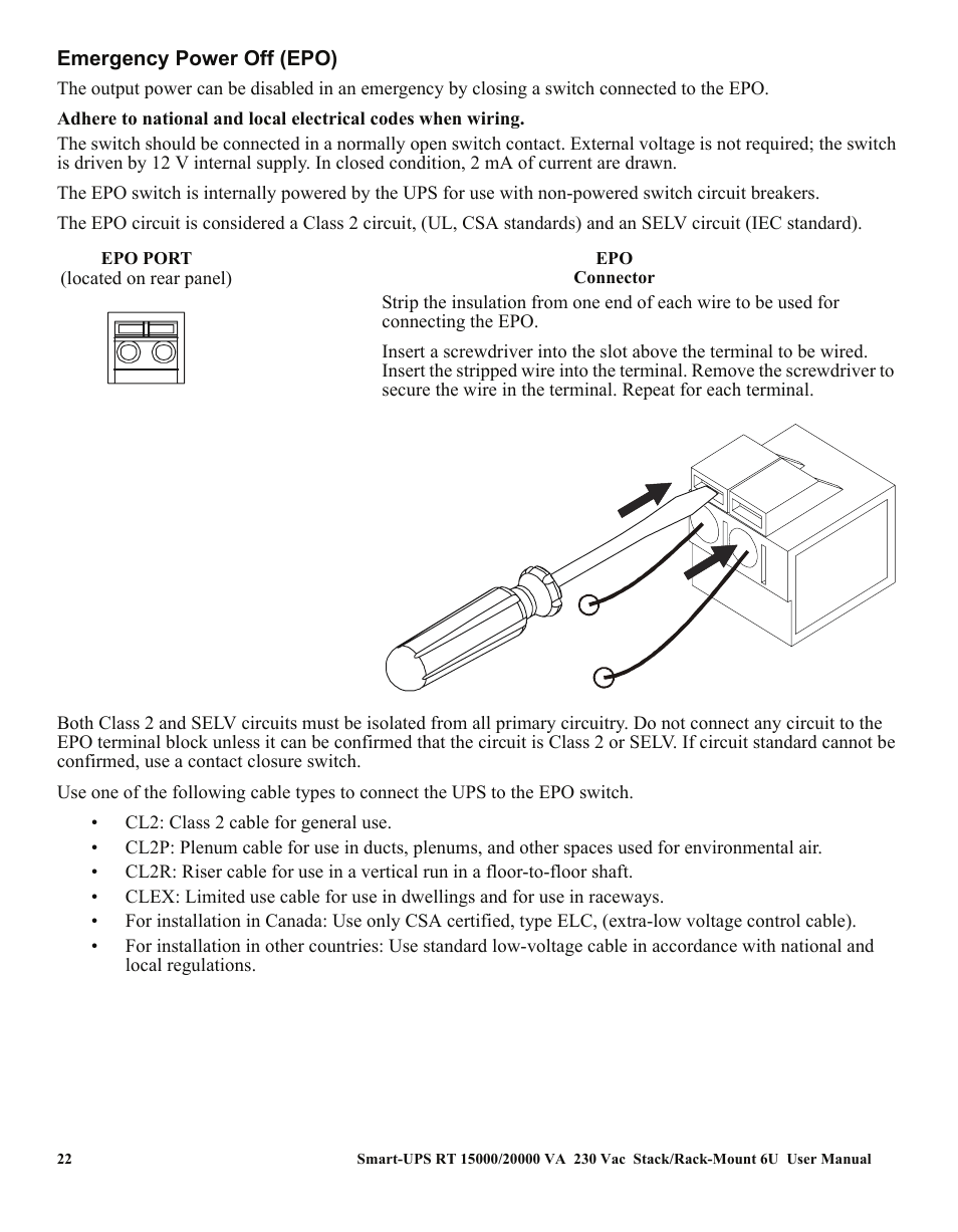 Emergency power off (epo) | American Power Conversion RT XLI/XLICH User Manual | Page 26 / 34