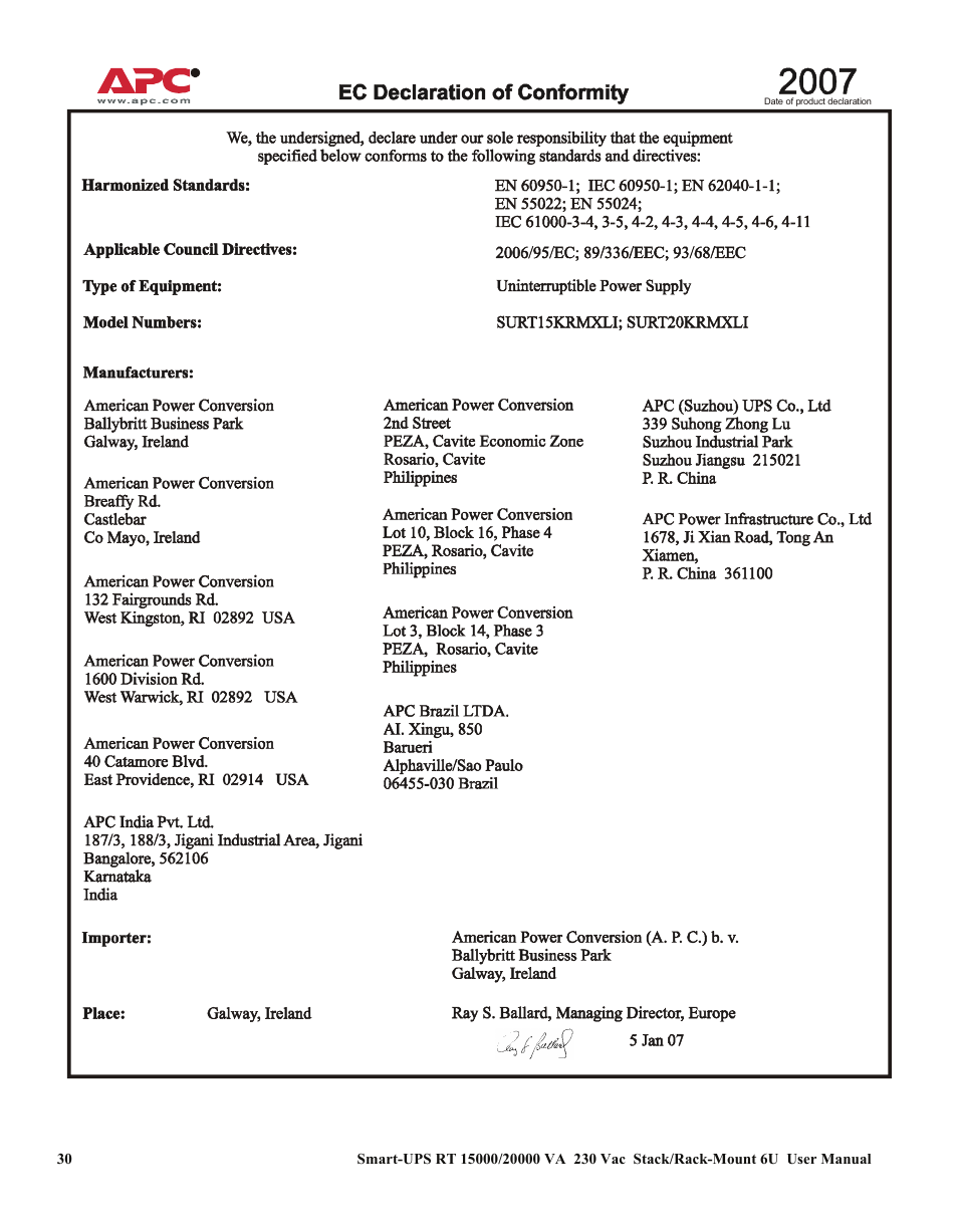 American Power Conversion RT XLI/XLICH User Manual | Page 34 / 34