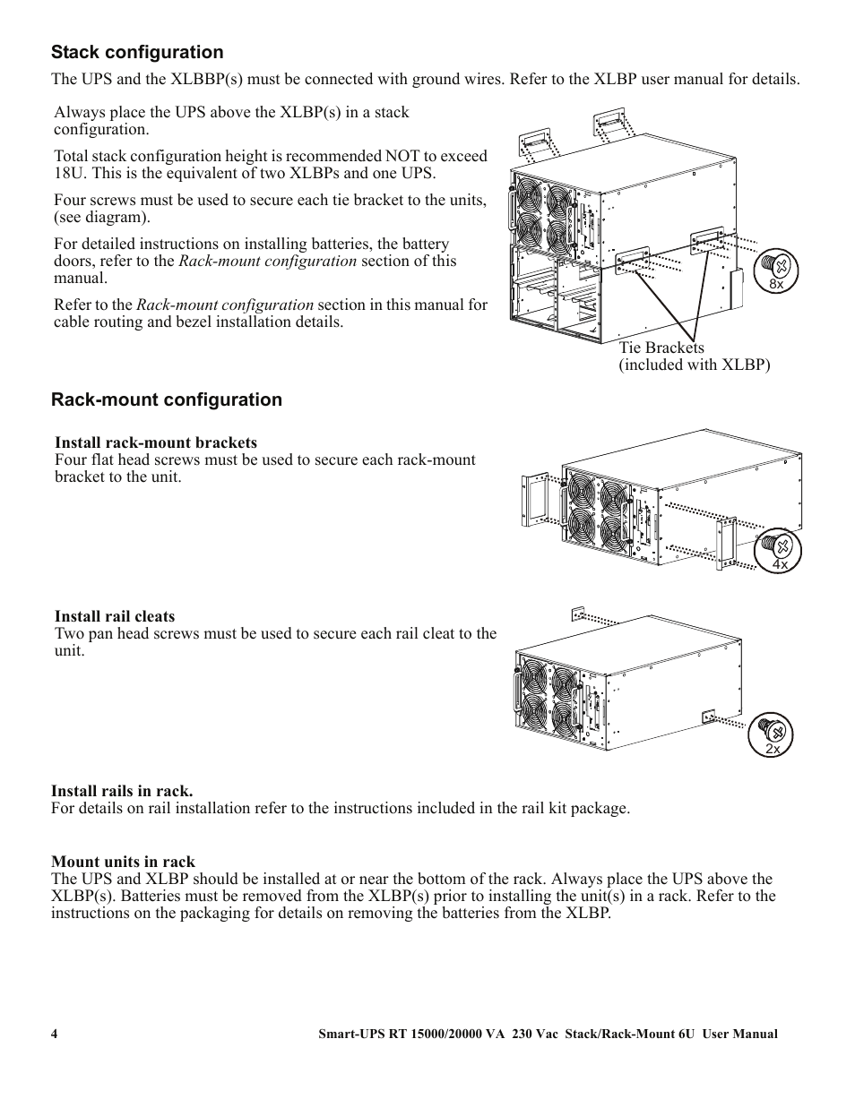 Stack configuration, Rack-mount configuration | American Power Conversion RT XLI/XLICH User Manual | Page 8 / 34