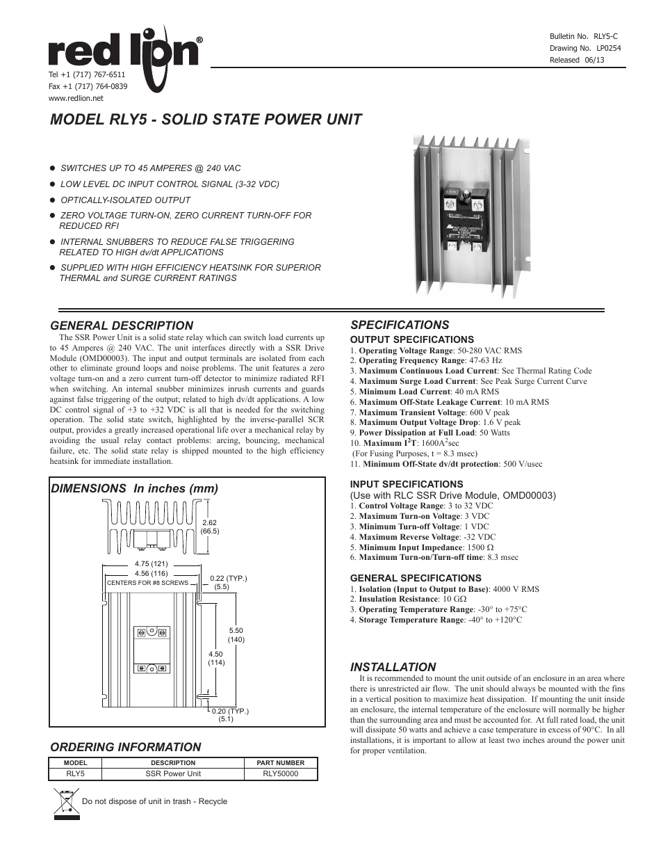 Red Lion RLY5 User Manual | 2 pages