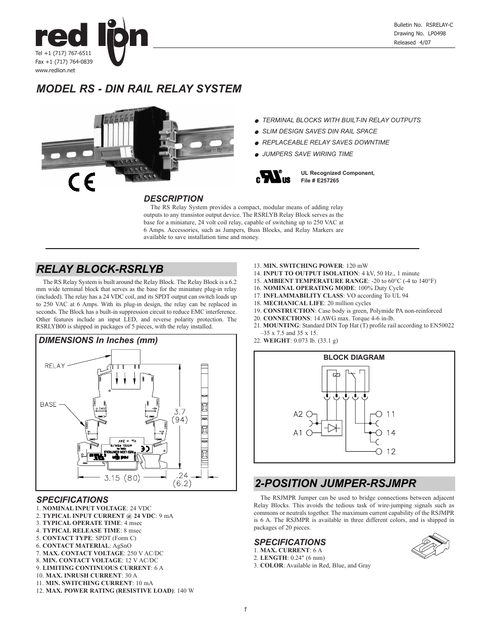 Red Lion RS Relay System User Manual | 2 pages