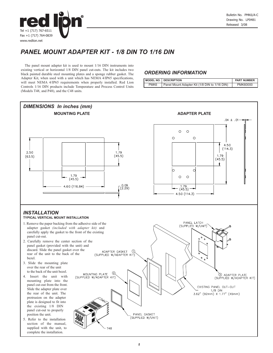 Red Lion PMK6A User Manual | 2 pages