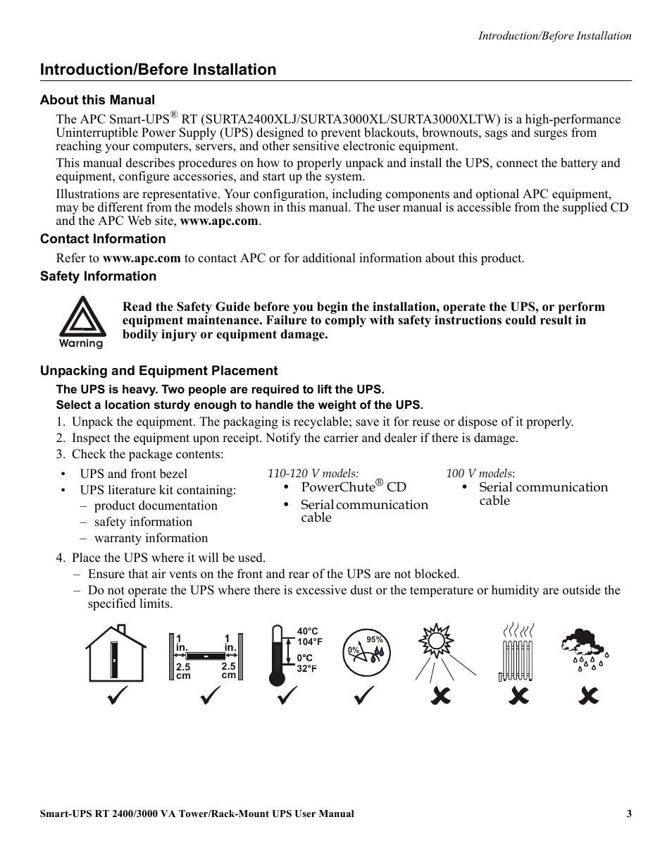 Introduction/before installation | American Power Conversion 990-2233A User Manual | Page 3 / 19