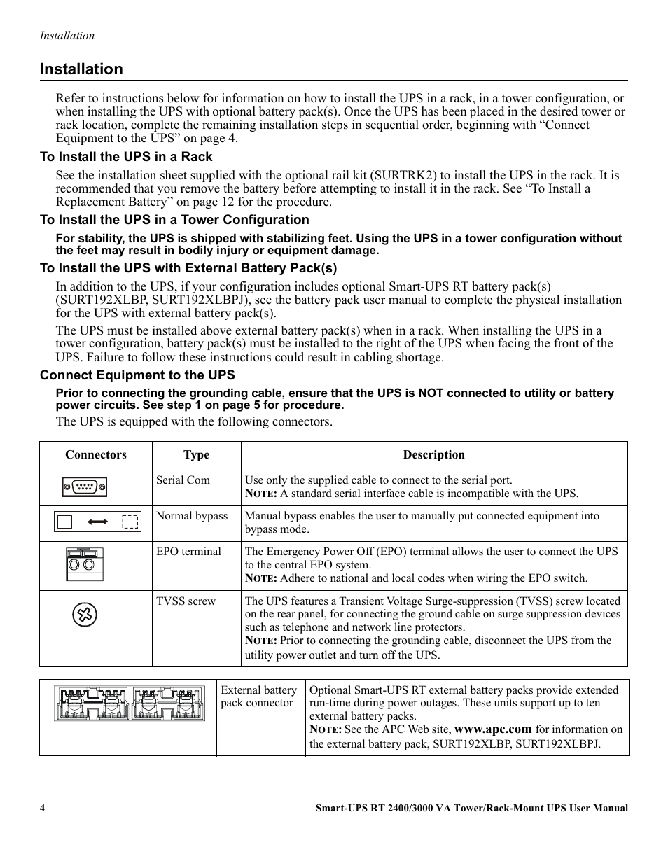 Installation | American Power Conversion 990-2233A User Manual | Page 4 / 19