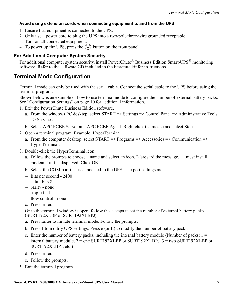 Terminal mode configuration | American Power Conversion 990-2233A User Manual | Page 7 / 19