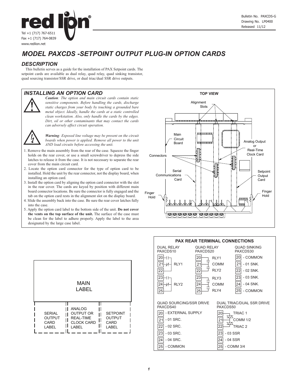 Red Lion PAXCDS (SETPOINT) User Manual | 2 pages