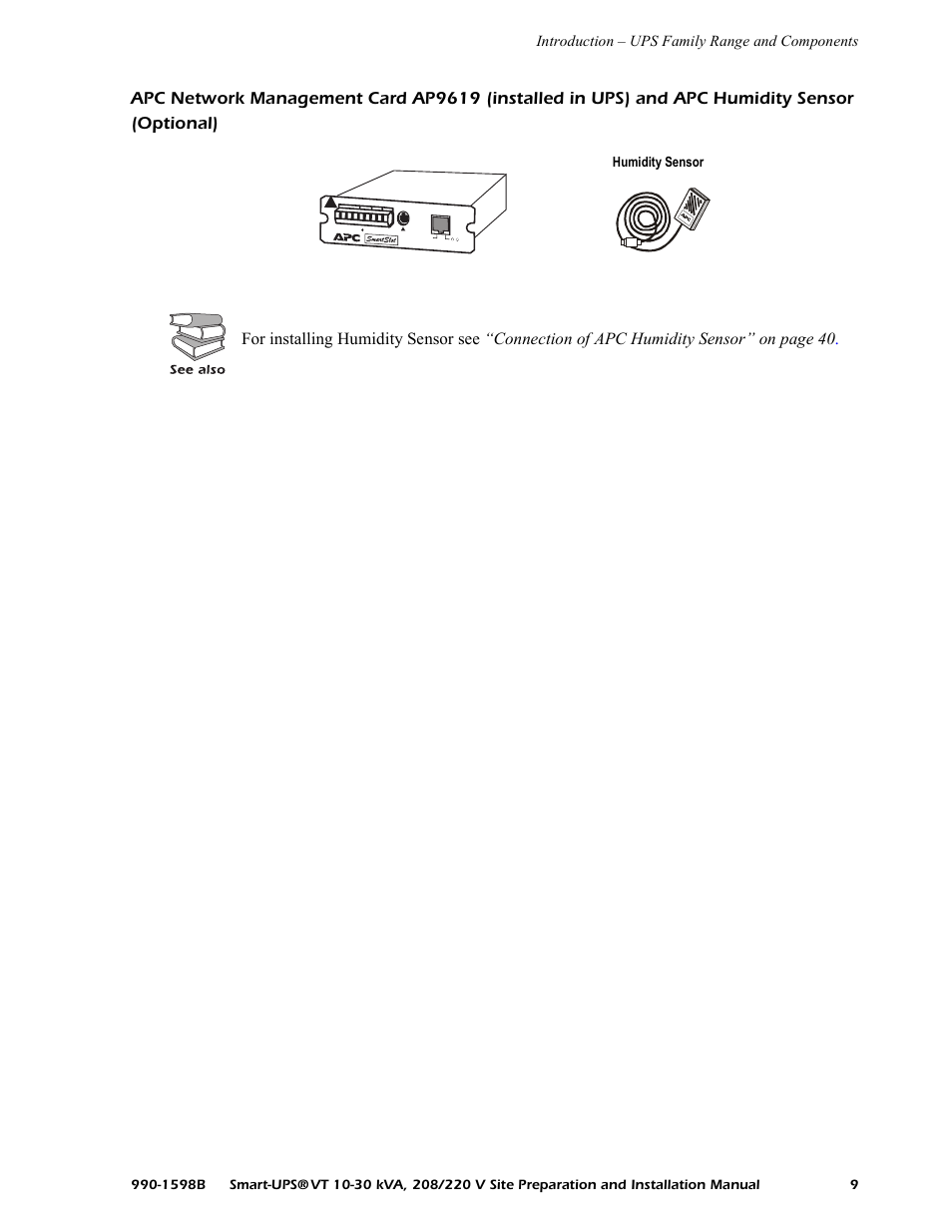 Introduction – ups family range and components, Humidity sensor | American Power Conversion 10-30 KVA User Manual | Page 15 / 48