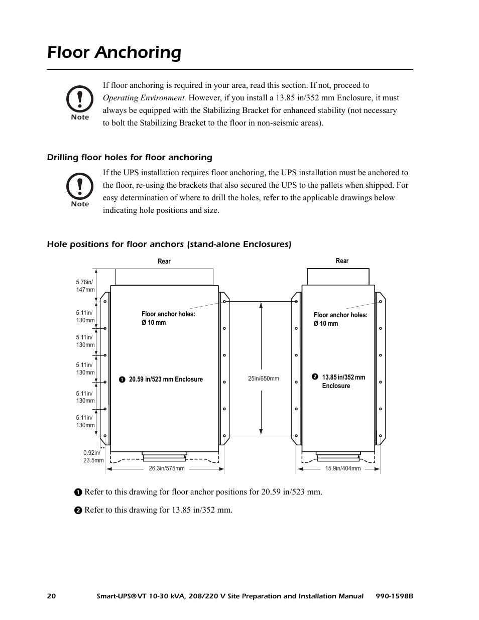 Floor anchoring, Drilling floor holes for floor anchoring | American Power Conversion 10-30 KVA User Manual | Page 26 / 48