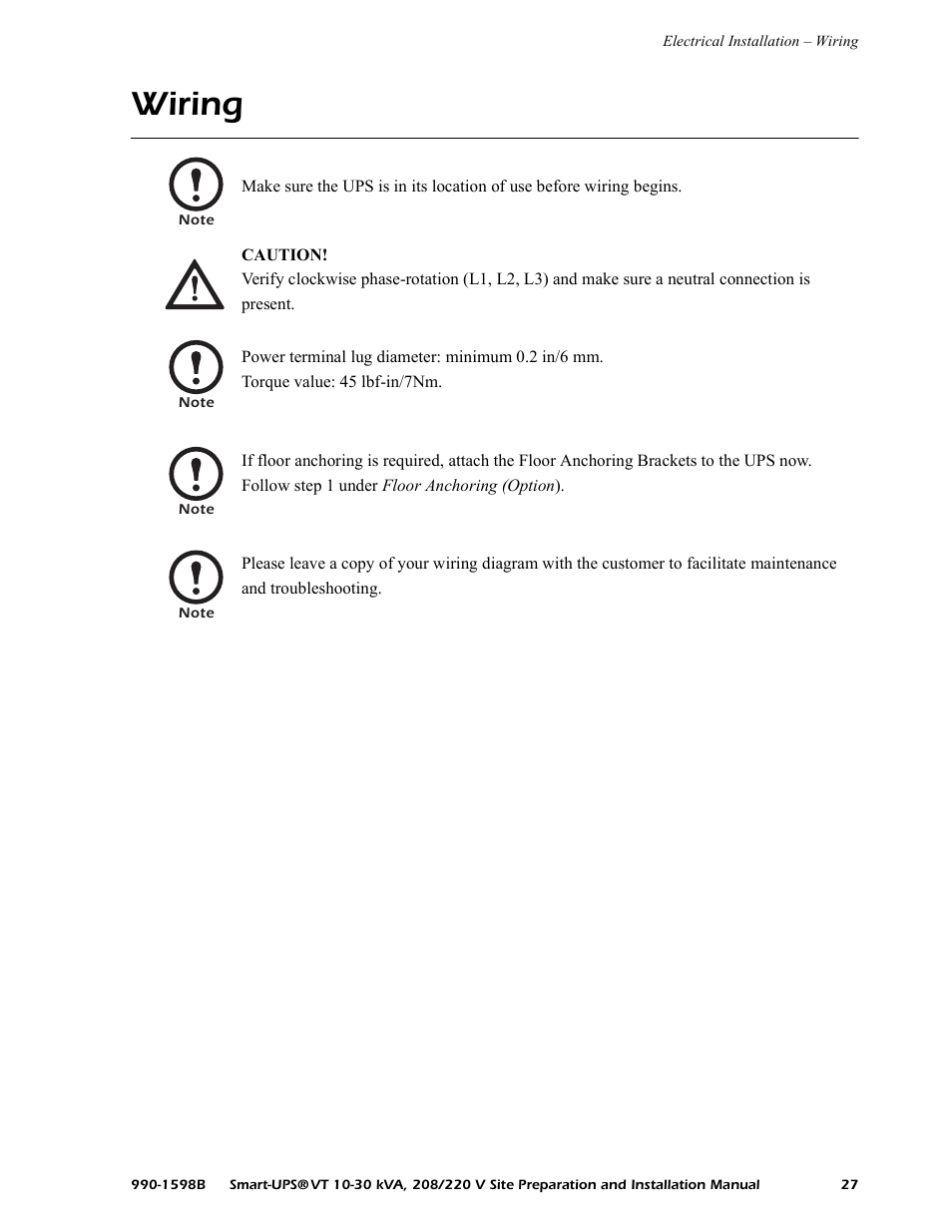 Wiring | American Power Conversion 10-30 KVA User Manual | Page 33 / 48