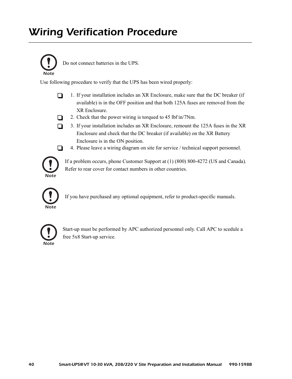 Wiring verification procedure | American Power Conversion 10-30 KVA User Manual | Page 46 / 48