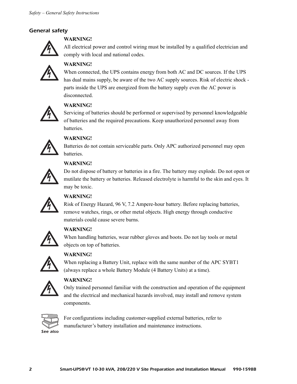 General safety | American Power Conversion 10-30 KVA User Manual | Page 8 / 48