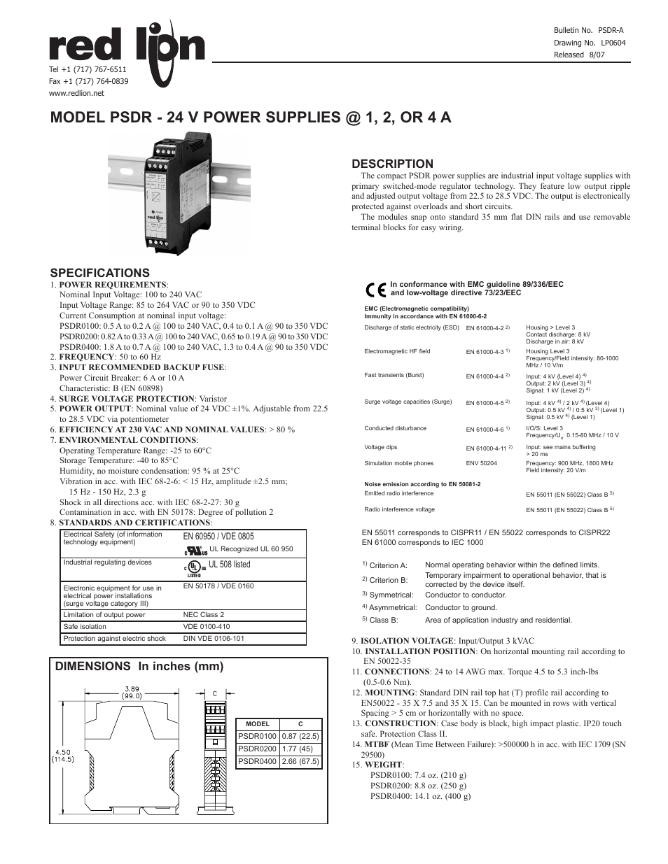 Red Lion PSDR User Manual | 2 pages