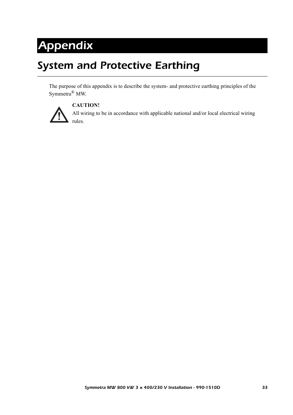 Appendix, System and protective earthing | American Power Conversion SYMF800KH User Manual | Page 39 / 54