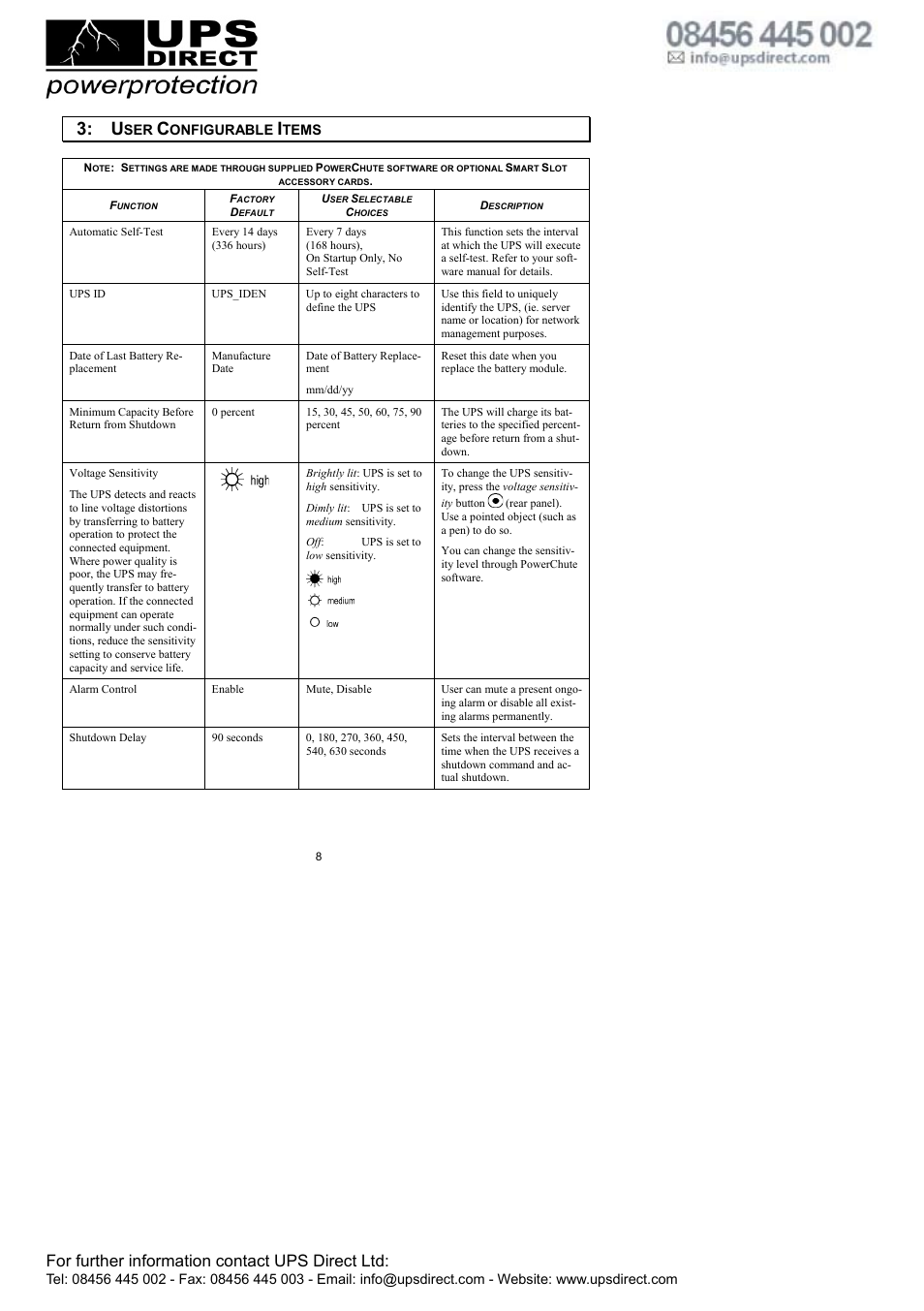 For further information contact ups direct ltd | American Power Conversion APC Smart-UPS 750VA User Manual | Page 10 / 18