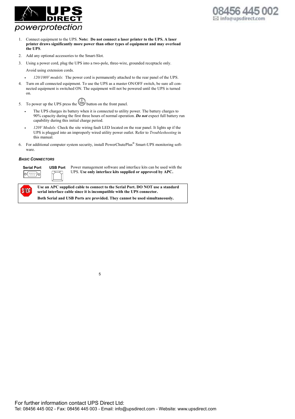 For further information contact ups direct ltd | American Power Conversion APC Smart-UPS 750VA User Manual | Page 7 / 18