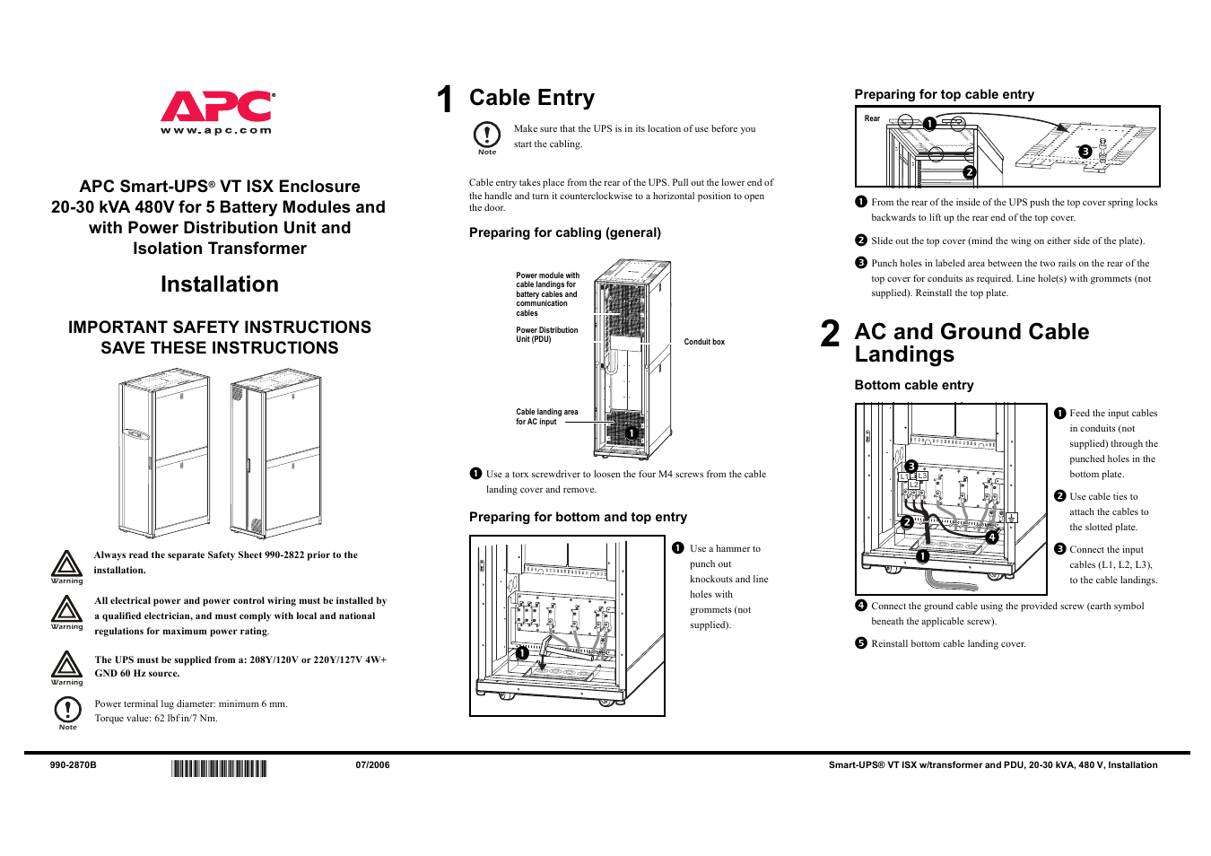 American Power Conversion 20-30 kVA 480V User Manual | 4 pages