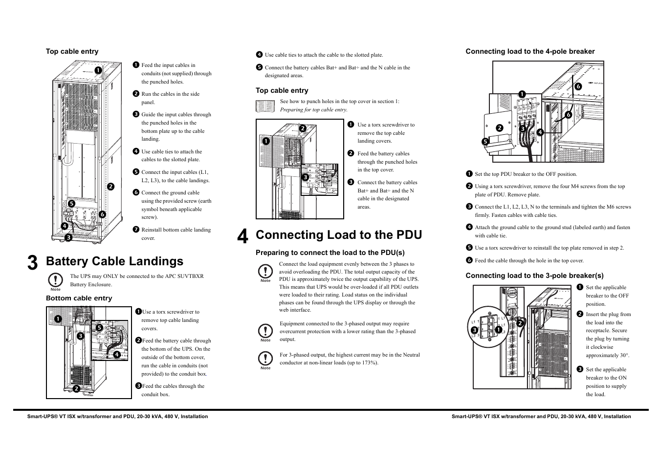 Battery cable landings, Connecting load to the pdu | American Power Conversion 20-30 kVA 480V User Manual | Page 2 / 4