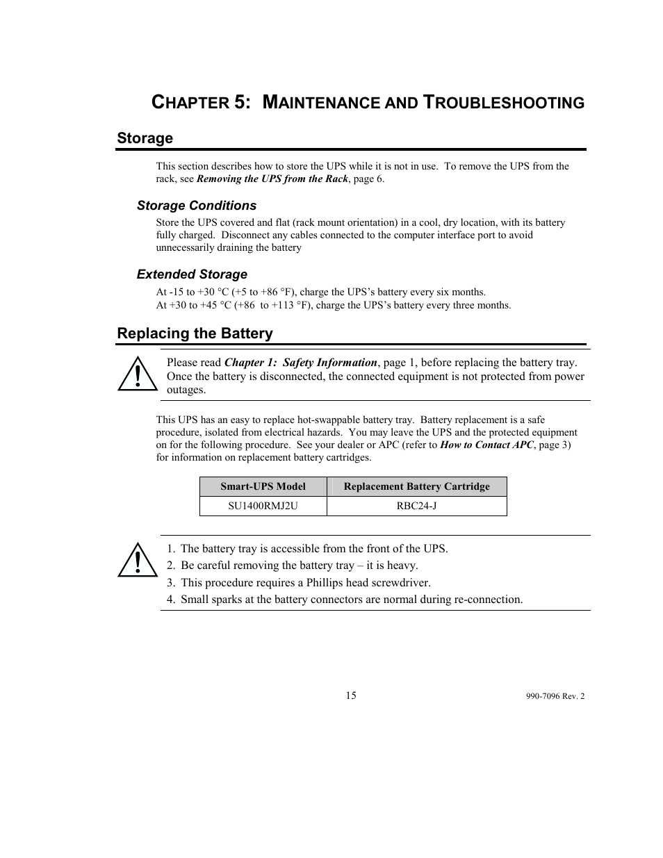 Hapter, Aintenance and, Roubleshooting | American Power Conversion 100 VAC User Manual | Page 19 / 25